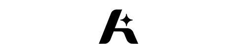 A black logo on a white background. A stylized capital letter A is formed from two bold, tapering brushstroke shapes, with a small four-pointed sparkle or star icon set into the open space at the upper right of the letter.