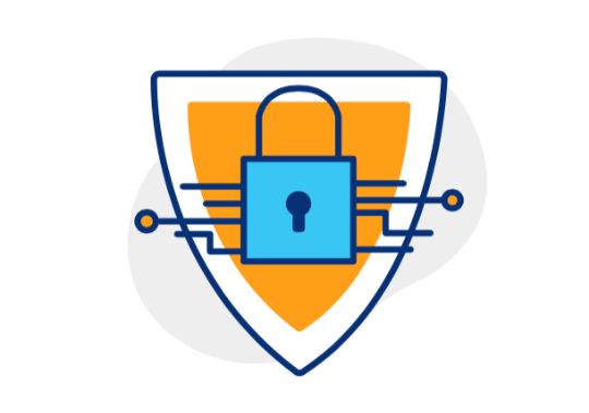 Illustration of an orange shield with a lock icon in the middle