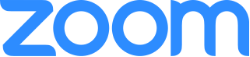 Zoom-Logo in blauem Text
