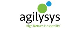 Agilysys company logo featuring the word "agilysys" in lowercase black letters a green circle and a smaller blue circle positioned slightly above and to the right of the word.