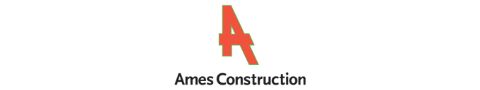 Ames Construction logo featuring a bold red stylized letter A above the company name in black text.