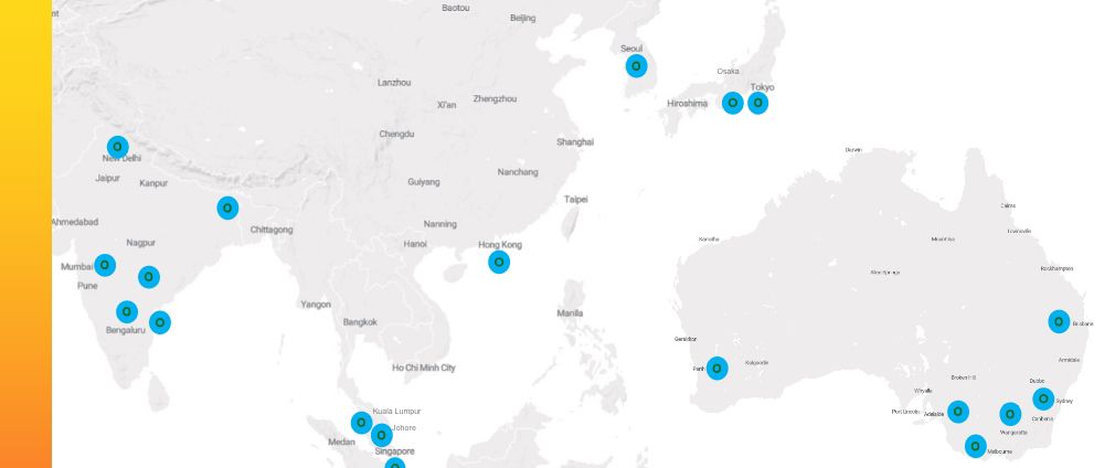 A map of Lumen APAC data centres