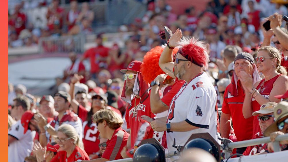 Tampa Bay Bucs fans cheering in the stadium