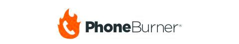 PhoneBurner logo in block letters preceded by graphic of phone receiver inside orange flame. 