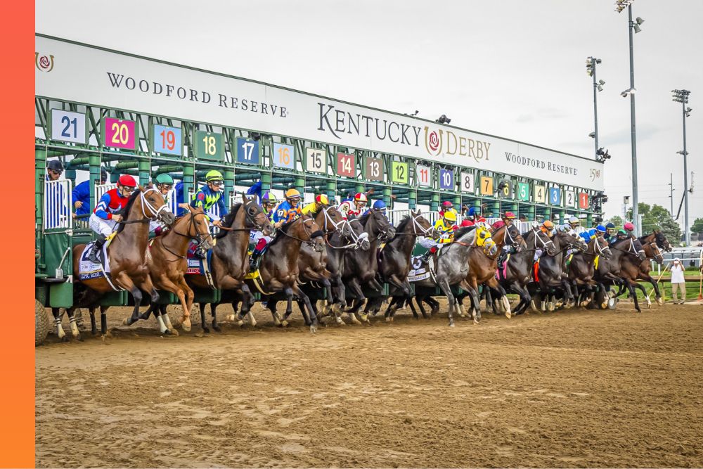 Horses wait at the starting gate at the Kentucky Derby