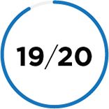 Close up of a mostly blue shaded circle icon with the number 19/20 in the center 