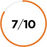 Close up of a mostly orange shaded circle icon with the number 7/10 in the center 