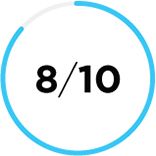 Nahaufnahme eines hauptsächlich blau schattierten Kreissymbols mit der Zahl 8/10 in der Mitte 