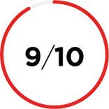 Nahaufnahme eines hauptsächlich rot schattierten Kreissymbols mit der Zahl 9/10 in der Mitte 