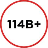 Close up of a red circle with the number 114B+ in the middle
