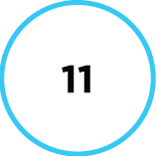Close up of a blue circle with the number 11 in the middle