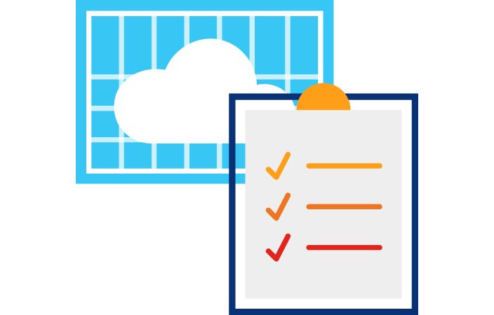 Illustration of a clipboard in front of a cloud with a blue background
