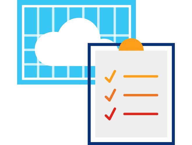 Illustration of a clipboard in front of a cloud with a blue background