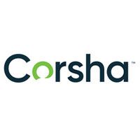 White and dark blue Corsha logo