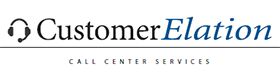 CustomerElation logo in serifed lettering with phone headset to the right and call center services spelled out underneath. 