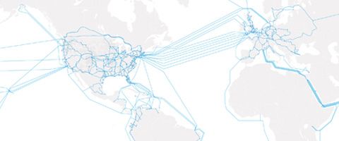 A stylized map highlighting multiple lines representing network connections or routes between different points across a geographical area