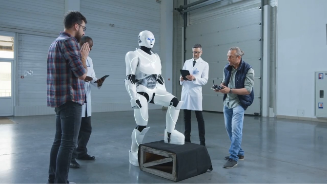 Personas que usan dispositivos de borde para operar un robot