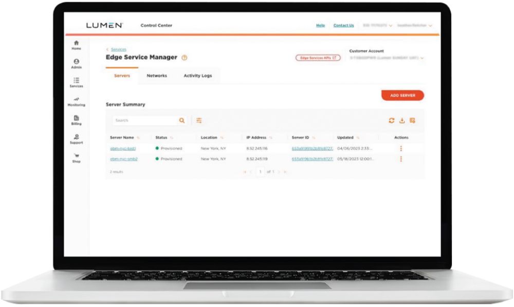 Screenshot of Edge Bare Metal management dashboard 
