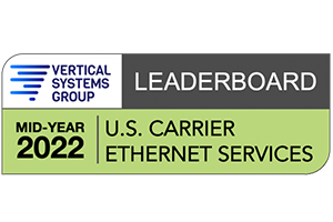 Logo für eine Leaderboard-Auszeichnung der Vertical Systems Group für U.S. Carrier Ethernet Services