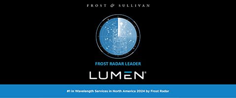 Illustration of radar with copy reading “Frost & Sullivan” above and “Frost Radar Leader: Lumen” below. A blue highlight at the bottom reads, “#1 in Wavelength Services in North America 2024 by Frost Radar”