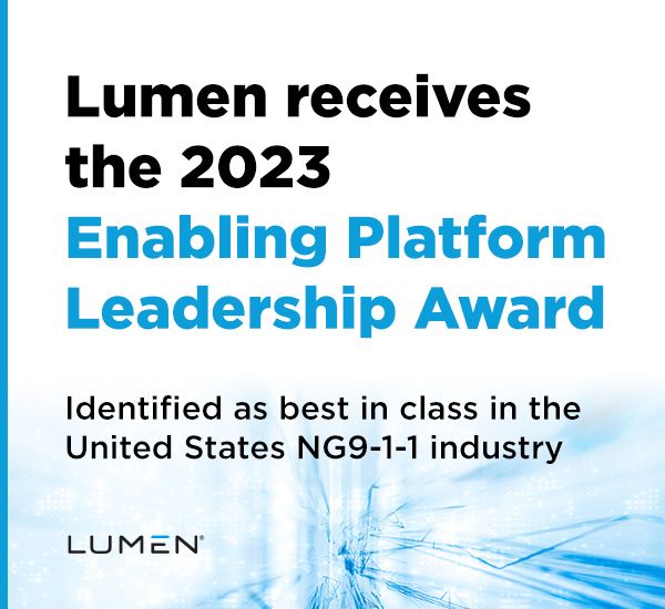 White background with text overlay stating Lumen receives the 2023 enabling platform leadership award