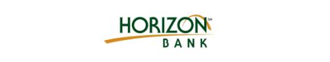 Green and gold Horizon Bank text logo.