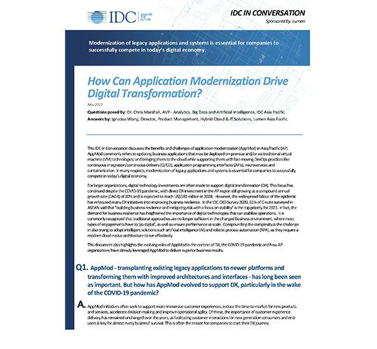 Screen shot of the whitepaper – IDC – How can application modernization drive digital transformation? 