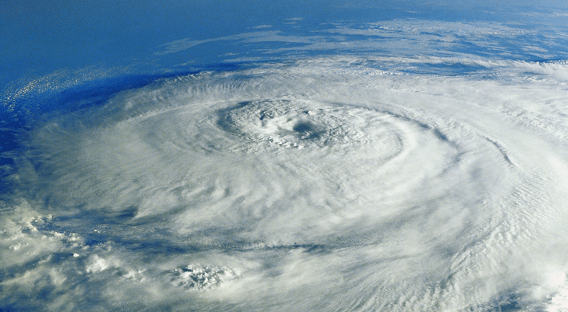 Aerial shot of swirling hurricane