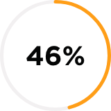 Close-up de um círculo com quase a metade em laranja e o número 46% no meio