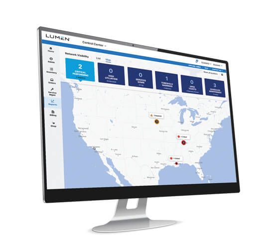 Close up of a computer monitor open to reporting platform using a map of united states