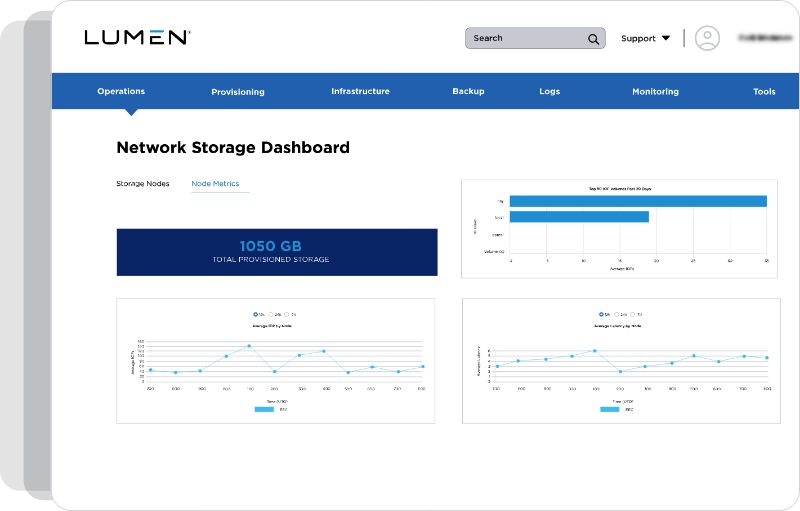 Lumen Network Storageダッシュボードの操作ページのスクリーンショット