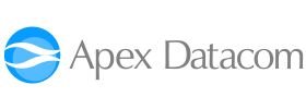 The logo for Apex Datacom features a blue circle with white, wavy lines inside to the left of the the words Apex Datacom in gray text.