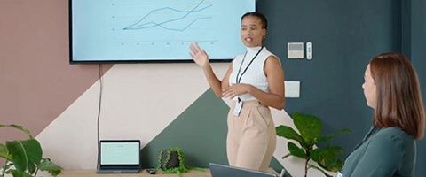Businesswoman stands as she gives a presentation