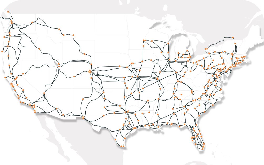 Lumen network routes displayed on a map of the United States.