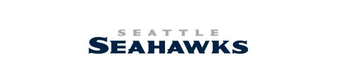 Seattle Seahawks wordmark logo with SEATTLE in light gray uppercase letters above bold navy blue SEAHAWKS text.