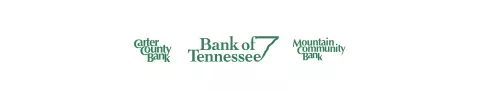 Bank of Tennessee logo with the edge of the state of Tennessee connecting the f in “of” and the e at the end of “Tennessee” in green lettering; alongside the Carter County Bank’s green logo and the Mountain Community Bank’s green logo.