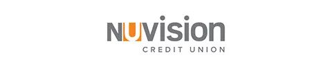 Nuvision Credit Union logo with the white “U” surrounded by orange coloring and the rest of the lettering grey.