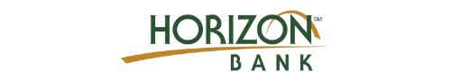 The Horizon Bank logo is an abstract representation of a rising sun over a horizon overlaid with the words Horizon Bank