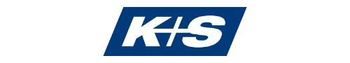 The K+S corporate logo displays the letters K and S in white connected by a white plus sign on a dark blue background 