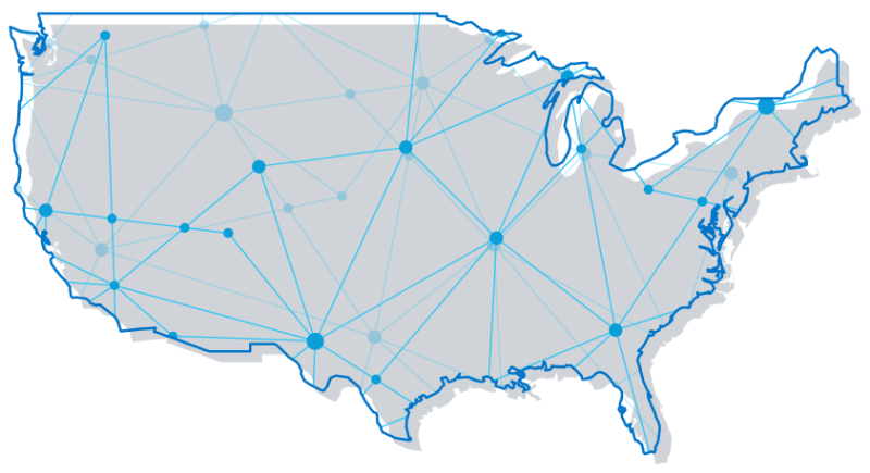 Map of the United States with geolocation points 