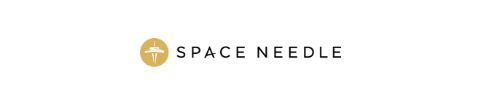 Space Needle logo, with silhouette of space needle in a yellow circle with words “Space Needle” to the right.