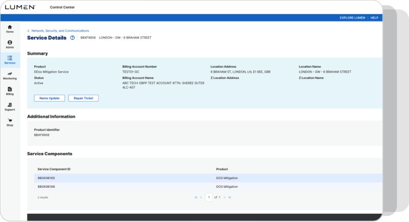 Screenshot of Lumen Web Application Firewall user interface.