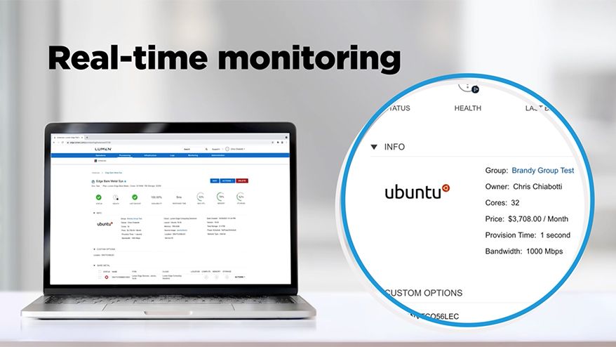 Video screenshot of the Edge Bare Metal Control Center dashboard on a laptop computer