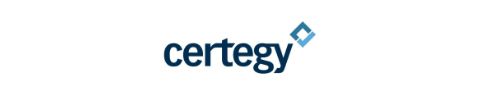 Certegy company logo spelling out Certegy with a small blue rhombus on the right side.