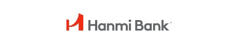 Hanmi Bank logo spelling out the name with a red H resembling a bridge on the lefthand side.