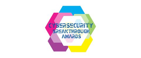 Cybersecurity Breakthrough Awards logo features blue text superimposed on a colorful hexagonal background