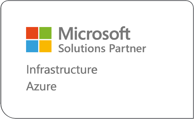 Brand logo for Microsoft Solutions Partners in dark grey lettering above text stating "Infrastructure"
