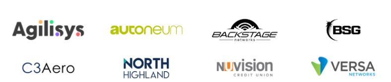 Agilisys, Autoneum North America, Backstage Networks, Blackstar Group, C3Aero, North Highland Company, Nuvision Credit Union and Versa Networks company logos.