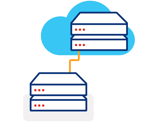 Illustration of two servers stacked diagonally with a line connecting them 