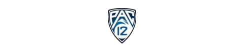 PAC-12 logo with a white shield, blue lettering spelling PAC and a blue number 12 inside.